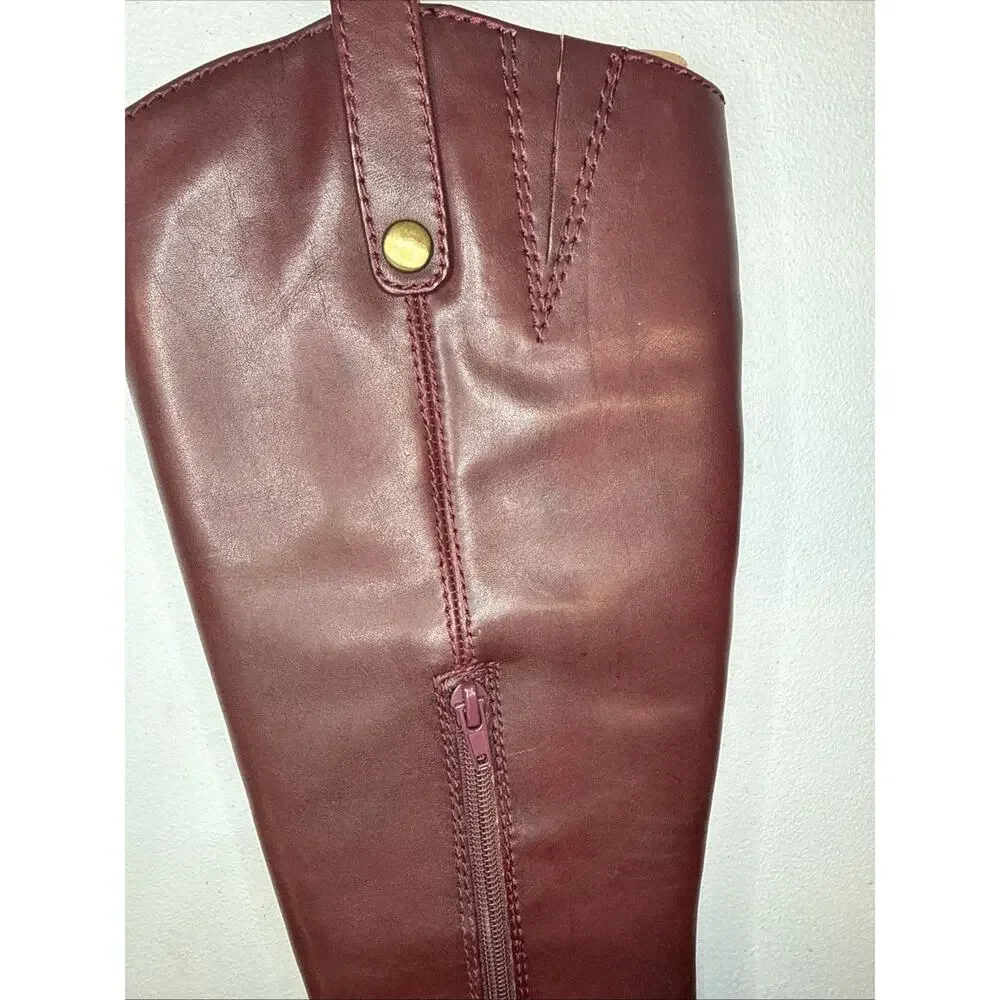 INC International Concepts Women’s Knee High Boots Fawn Leather Merlot, Size 5.5